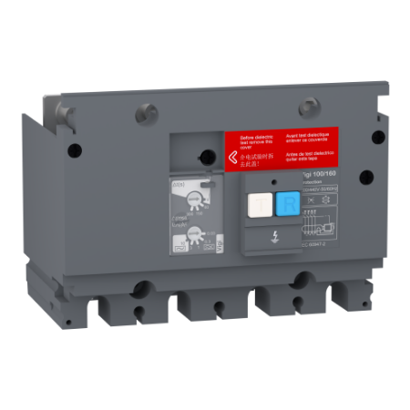 Picture of Earth-leakage add-on protection module, EasyPact CVS 100/160, 200VAC to 440VAC, 30mA to 10A, 4 poles