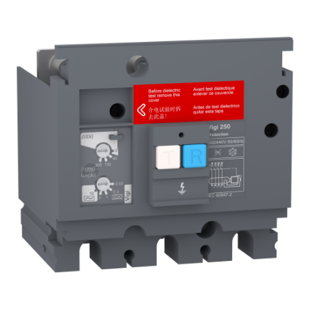 Picture of Earth-leakage add-on protection module, EasyPact CVS 250, 200VAC to 440VAC, 30mA to 10A, 3 poles