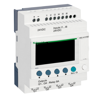 Picture of compact smart relay, Zelio Logic SR2 SR3, 10 IO, 24V DC, no clock, display