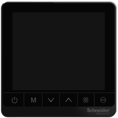 Picture of Thermostat, Spacelogic, fan coil proportional, standalone, touchscreen, 4P, 3 fan, external sensor, 240V, black