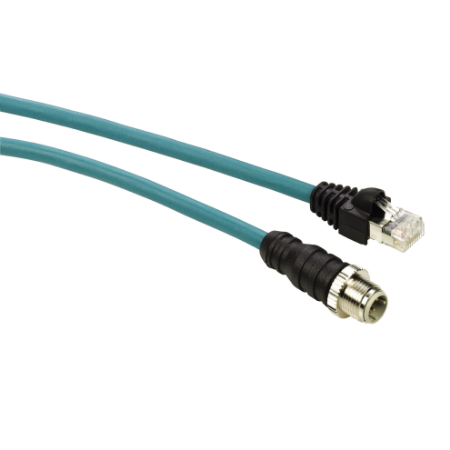 Picture of cable, Modicon Networking, Ethernet cable, one end in M12 connector, one end in RJ45 connector, IP67, 1m