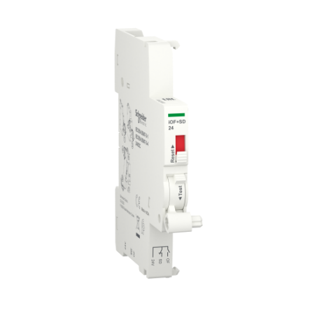 Picture of Auxiliary contact, Acti9 A9A, iOF+SD, 1 NO + 1 NC, 2mA to 100mA, 24VDC, Ti24 connector on bottom (sold separately)