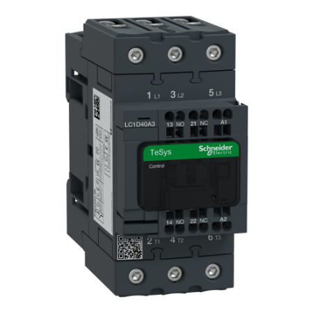 Picture of Contactor, TeSys Deca, 3P(3 NO), AC-3/AC-3e, <=400V, 40A, 220V AC 50/60Hz coil, spring terminals