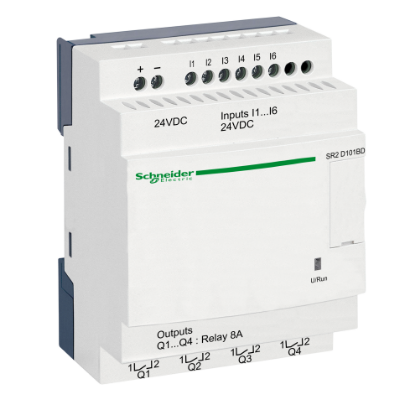 Picture of compact smart relay, Zelio Logic SR2 SR3, 10 IO, 24V DC, no clock, no display