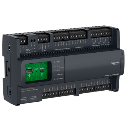 Picture of SpaceLogic automation server, AS-B-24H, 24 I/O points, BACnet, MS/TP, modbus, manual override, display, scalable