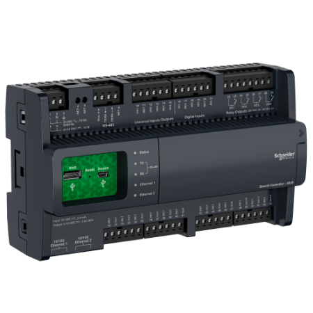 Picture of SpaceLogic automation server, AS-B-24H, 24 I/O points, BACnet, MS/TP, modbus, manual override, display, scalable