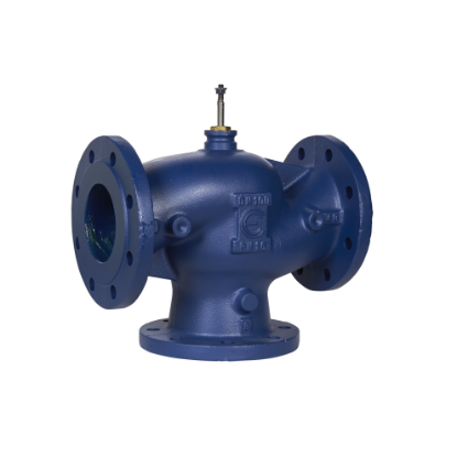 Picture of VG311F Globe Valve, 3-Way, DN100, Flanged, Kvs 130 mÂ³/h, Cast Iron Body and Seat, Brass Plug.