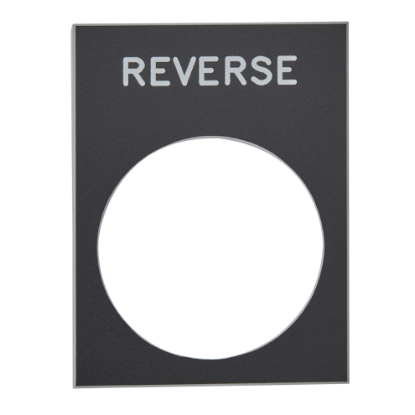 Picture of Marked legend, Harmony XAC, nameplate, 30 x 40mm, plastic, black, 22mm push button, white marked REVERSE
