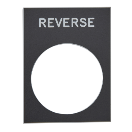 Picture of Marked legend, Harmony XAC, nameplate, 30 x 40mm, plastic, black, 22mm push button, white marked REVERSE