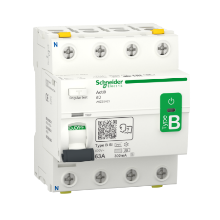 Picture of Residual current circuit breaker (RCCB), Acti9 iID, 4P, 63A, B-SI type, 300mA, selective, double terminal