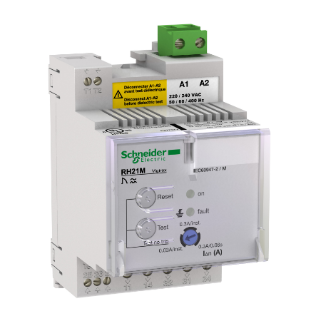 Picture of Residual current protection relay, VigiPacT RH21M, 30mA or 300mA, 220/240VAC 50/60Hz, DIN rail mounting