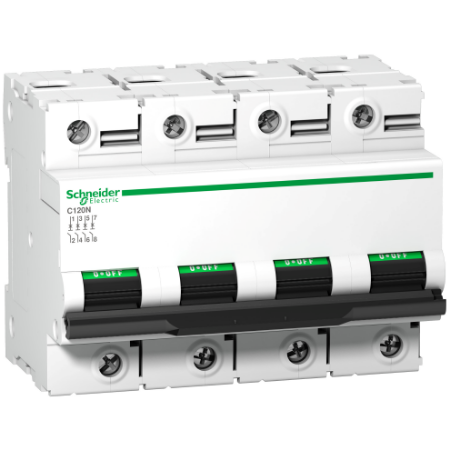 Picture of Acti9, Miniature circuit breaker (MCB), Acti9 C120N, 4P, 63A, C curve, 10000A (IEC/EN 60898-1), 10kA (IEC/EN 60947-2)