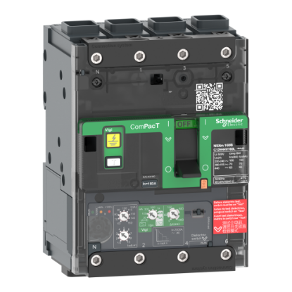 Picture of Circuit breaker, ComPacT NSXm 160E, 16kA/415VAC, 4 poles, MicroLogic 4.1 trip unit 100A, EverLink lugs