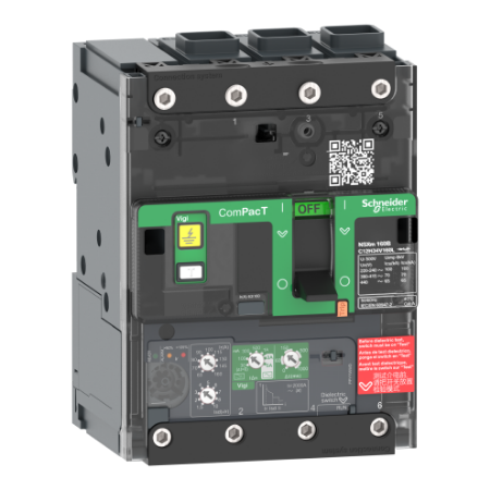 Picture of Circuit breaker, ComPacT NSXm 160B, 25kA/415VAC, 3 poles, MicroLogic 4.1 trip unit 160A, EverLink lugs