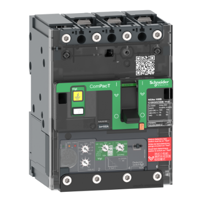 Picture of Circuit breaker, ComPacT NSXm 160B, 25kA/415VAC, 3 poles, MicroLogic 4.1 trip unit 100A, lugs/busbars