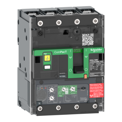 Picture of Circuit breaker, ComPacT NSXm 160B, 25kA/415VAC, 4 poles, MicroLogic 4.1 trip unit 160A, lugs/busbars