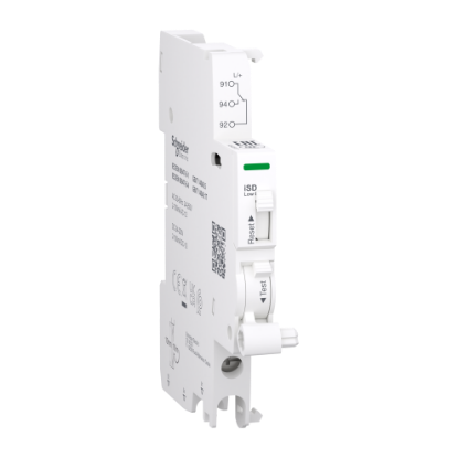 Picture of Auxiliary contact, Acti9 A9A, iSD, 1 C/O, 2mA to 100mA, 24VAC to 250VAC, 24VDC to 220VDC, bottom connection