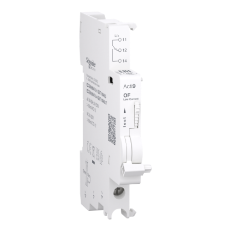 Picture of Auxiliary contact, Acti9 A9N, OF, 1 C/O, 2mA to 100mA, 24VAC to 250VAC, 24VDC to 220VDC, bottom connection