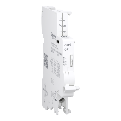 Picture of Auxiliary contact, Acti9 A9N, OF, 1 C/O, 100mA to 6A, 24VAC to 415VAC, 24VDC to 130VDC, bottom connection