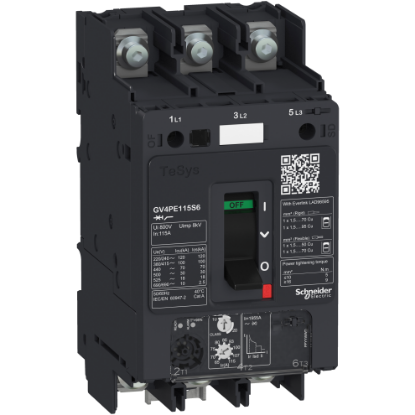 Picture of TeSys Deca, Motor circuit breaker, TeSys GV4, 3P, 115A, Icu 25kA, thermal magnetic, lugs terminals