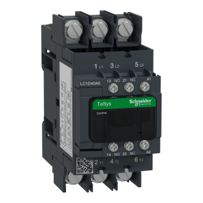 Picture of Contactor, TeSys Deca, 3P(3 NO), AC-3/AC-3e, <=400V, 40A, 220V AC 50/60Hz coil, lugs-ring terminals