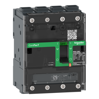 Picture of Circuit breaker, ComPacT NSXm 160B, 25kA/415VAC, 4 poles 4D (neutral fully protected), TMD trip unit 100A, EverLink lugs