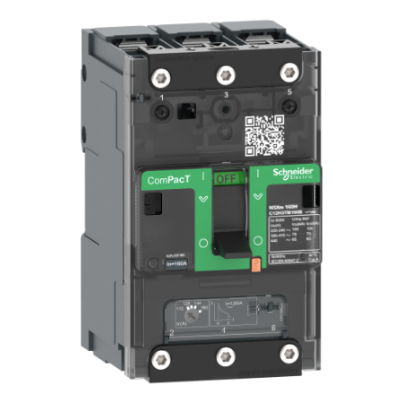 Picture of Circuit breaker, ComPacT NSXm 160B, 25kA/415VAC, 3 poles, TMD trip unit 100A, lugs/busbars