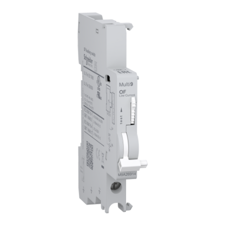 Picture of Auxiliary contact, Multi9 M9A, OF, 1 C/O, 2mA to 100mA, 24VAC to 250VAC, 24VDC to 220VDC, bottom connection