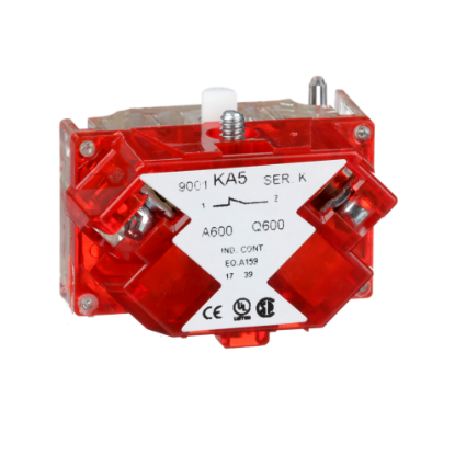 Picture of Contact block with protected terminals, Harmony 9001K, Harmony 9001SK, 0...600V, silver alloy contacts, screw clamp terminal, late break, 1NC