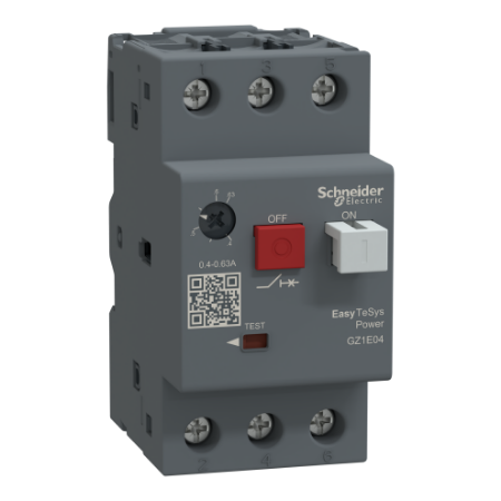 Picture of Motor circuit breaker,Easy TeSys Power,GZ1E,AC-3,3P,0.40..0.63A,thermal magnetic trip