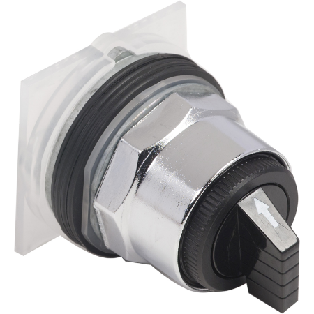 Picture of Selector switch head, Harmony 9001K, metal, standard handle, black, 30mm, 3 positions, spring return left to center