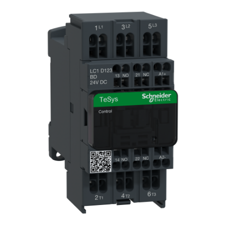 Picture of Contactor, TeSys Deca, 3P(3NO), AC-3/AC-3e, <=440V, 12A, 24V DC coil, spring terminals