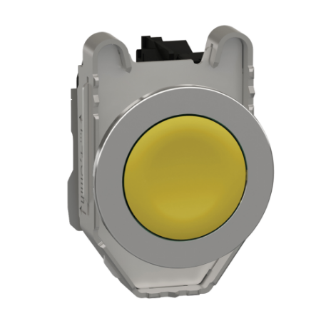Picture of Push button flush mounted, Harmony XB4, metal, yellow, 30mm, spring return, unmarked, 1NC