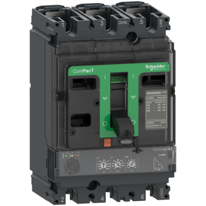 Picture of Circuit breaker, ComPacT NSX100B, 25kA/415VAC, 3 poles, MicroLogic 2.2 trip unit 100A