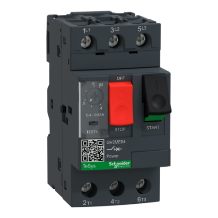 Picture of TeSys Deca, Motor circuit breaker, TeSys Deca, 3P, 0.4 to 0.63A, thermal magnetic, screw clamp terminals, button control