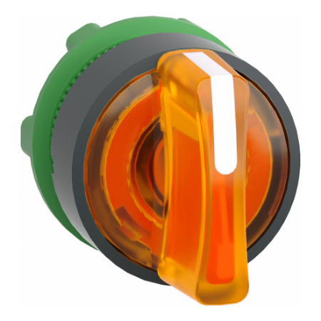 Picture of Head for illuminated selector switch, Harmony XB5, plastic, orange handle, 22mm, universal LED, 3 positions, left to center