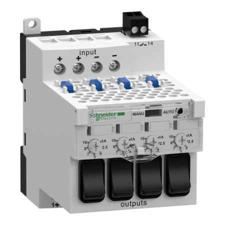 Picture of electronic protection module, phaseo ABL7 ABL8, 28 to 28.8V DC, 10A, for regulated SMPS, 2 pole breaking by channel