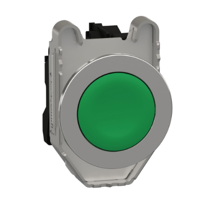 Picture of Push button flush mounted, Harmony XB4, metal, green, 30mm, spring return, unmarked, 1NO