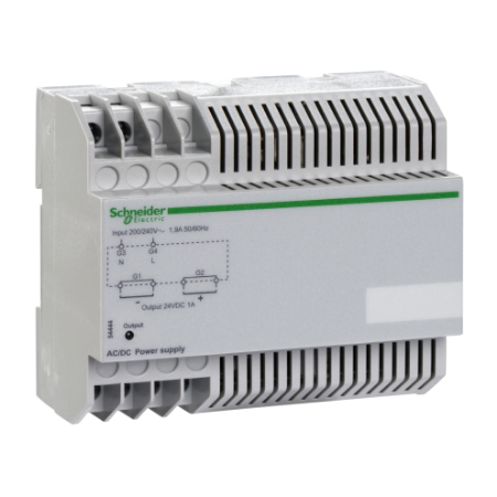 Picture of external power supply module, input voltage 110VAC 50/60Hz, output voltage 24VDC, output current 1A