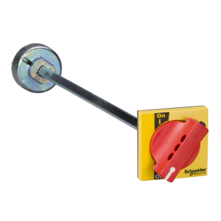 Picture of extended rotary handle, Compact INS/INV 250, IP55, IK07, red handle on yellow front, front control