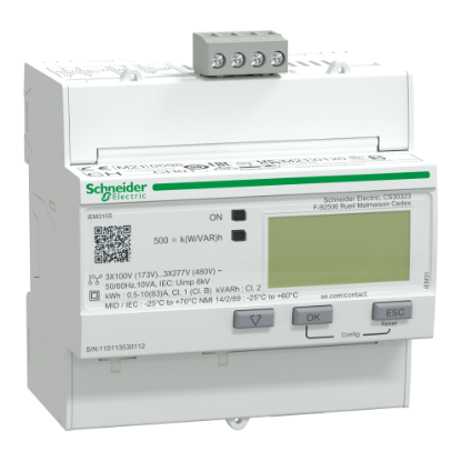 Picture of Acti9, IEM3155 energy meter - 63 A - Modbus - 1 digital I - 1 digital O - multi-tariff - MID