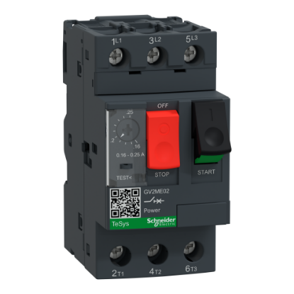 Picture of TeSys Deca, Motor circuit breaker, TeSys Deca, 3P, 0.16 to 0.25A, thermal magnetic, screw clamp terminals, button control