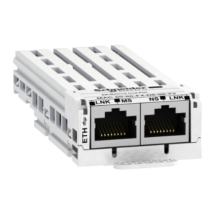 Picture of communication module EtherNet IP Modbus TCP, 10 or 100Mbps, 2 x RJ45 connectors