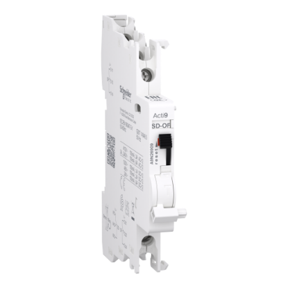 Picture of Auxiliary contact, Acti9 A9N, OF/SD+OF, 2 C/O, 100mA to 6A, 24VAC to 415VAC, 24VDC to 130VDC, top and bottom connection