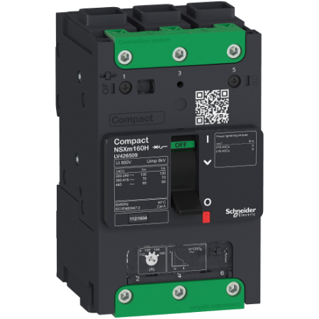 Picture of circuit breaker ComPact NSXm B (25 kA at 415 VAC), 3P 3d, 125 A rating TMD trip unit, EverLink connectors