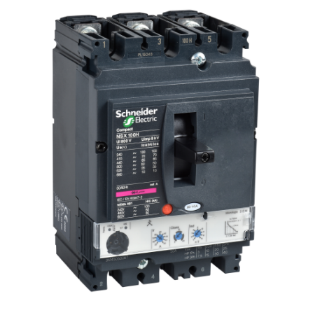 Picture of Circuit breaker, ComPact NSX100H, 70kA/415VAC, MicroLogic 2.2 trip unit 100A, 3 poles 3d