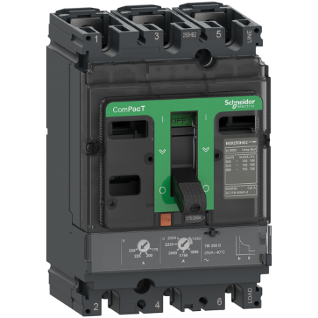 Picture of Circuit breaker, ComPacT NSX250N, 50kA/415VAC, 3 poles, TMD trip unit 250A