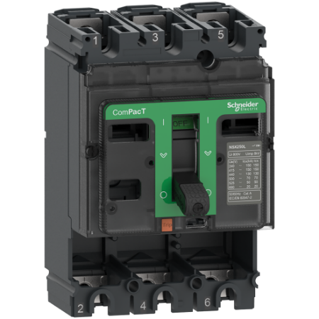 Picture of Circuit breaker basic frame, ComPacT NSX160F, 36kA/415VAC, 3 poles, 160A frame rating, without trip unit