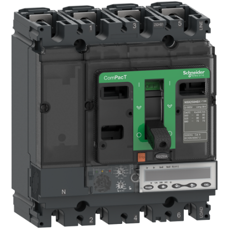 Picture of Circuit breaker, ComPacT NSX250HB1, 75kA/690VAC, 4 poles, MicroLogic 6.2E trip unit 160A