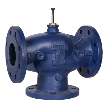 Picture of VG311F Globe Valve, 3-Way, DN80, Flanged, Kvs 100 mÂ³/h, Cast Iron Body and Seat, Brass Plug.